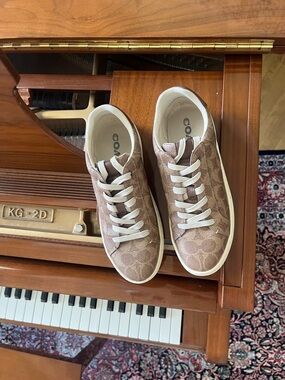 Coach Monogram Low-Top Sneakers in Brown and Chalk